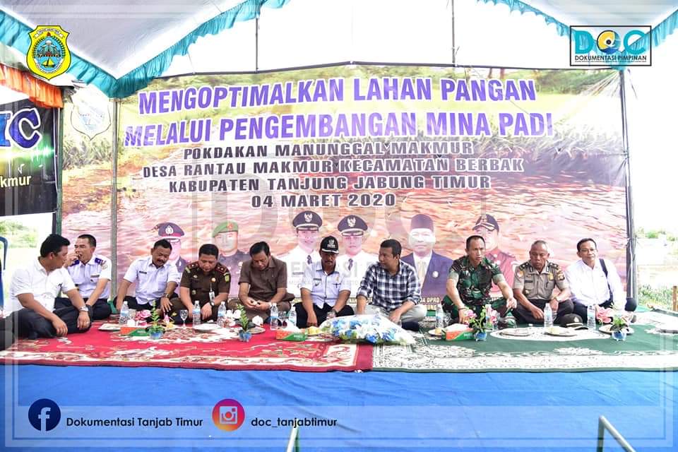 Bupati  Tanjung Jabung Timur Rmi hariyanto bersama kepala OPD dan undangan pada acara panen raya padi mina di Kecamatan Berbak