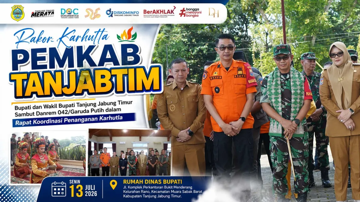 Bupati dan Wakil Bupati Tanjung Jabung Timur Sambut Danrem 042/Garuda Putih dalam Rapat Koordinasi Penanganan Karhutla